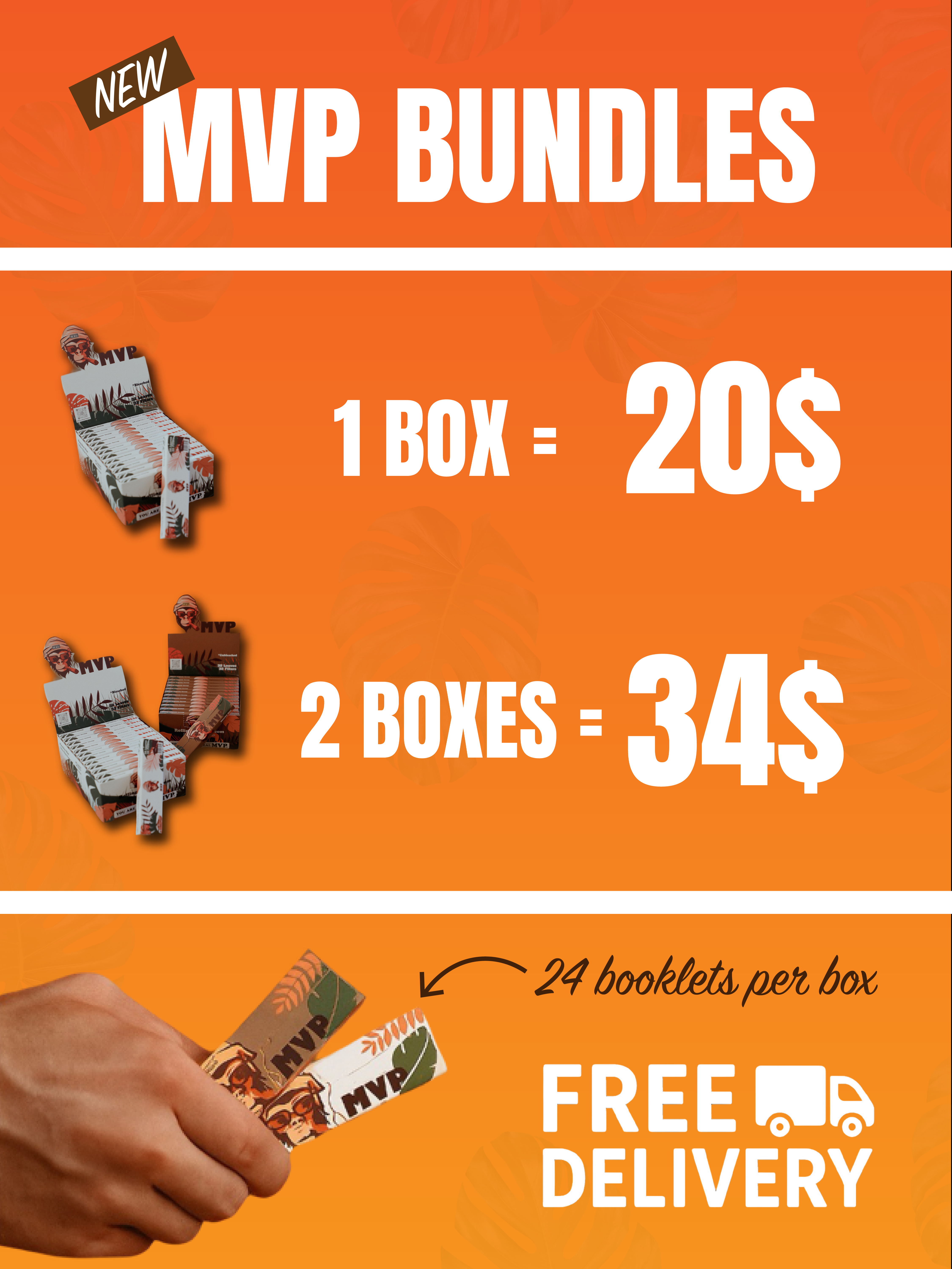 MVP bundles promotional graphic with box pricing and free delivery